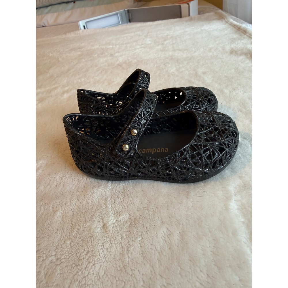 Mini Melissa x Campana Zig Zag Black Glitter Mary Jane Jelly Shoes Todd let 8
